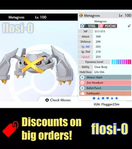6IV Ultra Shiny Metagross Pokemon Sword and Shield (Square Shiny) - Picture 1 of 1