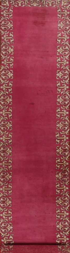 Vintage Pink Tebriz Bordered Handmade Runner Rug 2' 6" x 15' 3" Hallway Carpet - Image 1 of 4