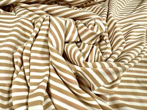 Stretch Spandex Single Jersey Fabric, Per Metre - Stripe - Biscuit & White - Picture 1 of 3