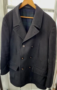 Ralph Lauren Men's 46L Black Wool Blend Quilt Lined Pea Coat Jacket Barely Worn - Picture 1 of 5