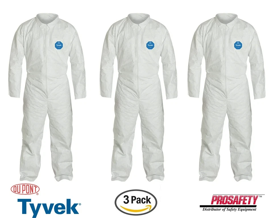 3- TYVEK Monos Desechables Protección Limpieza Pulverización Pintura Materiales Peligrosos Trajes Foto 1 de 4