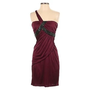 Maria Bianca Nero Satin Wine Sequin One Shoulder Cocktail Dress Size S Draped - Picture 1 of 9
