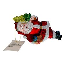 Santa Carrying Christmas Tree and Sled Glass Ornament Holiday Decor