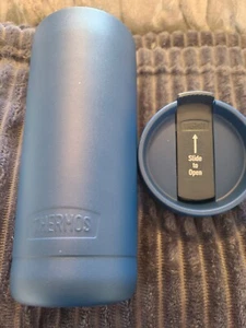 Thermos stainless steel insulated, blue twist top, slide to open - Picture 1 of 3