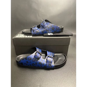 The Kooples NEW Leopard Print Slides Sandals Buckle Accents Blue Black FR 43/U 9 - Picture 1 of 10