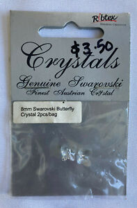 Crystals Genuine Swarovski Crystal Beads. 8mm BUTTERFLY, Crystal clear, 2 pieces