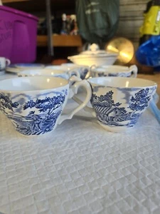 Set Of 7 Teacups And 5 Saucers- The Hunter By Myott (8by) - Picture 1 of 8