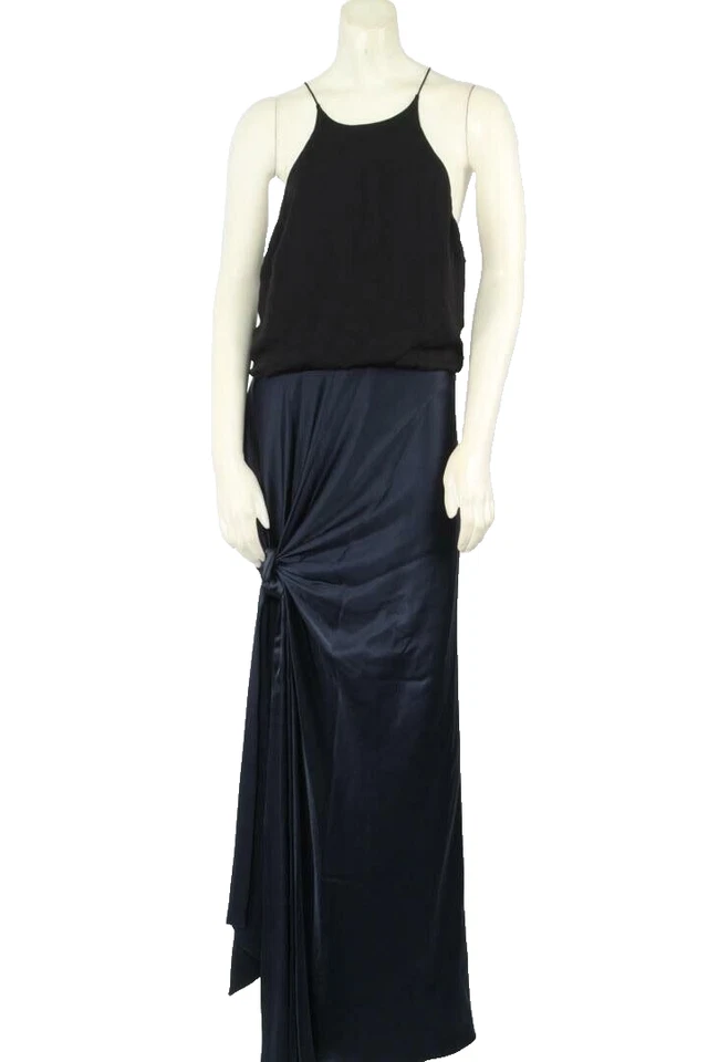 Maxi Vestido Halter HALSTON Heritage Negro Azul Marino Satinado Talla 6 Foto 1 de 4
