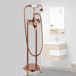 Floor Standing Handheld Spray Shower Rose Gold Bathroom Tap Mixer Faucet - Picture 1 of 7