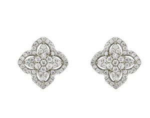 Simulated 1.53 CT Moissanite In 10K White Gold Stud Women's Flower Earrings - Picture 1 of 3
