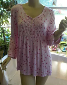 Kim Rogers Blouse Size PXL NWT Pink Multi Floral V Neckline 3/4 Sleeves Rayon - Picture 1 of 12