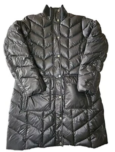 Lands' End Goose Down Puffer Jacket Womens XL Black Coat Belted - Picture 1 of 6