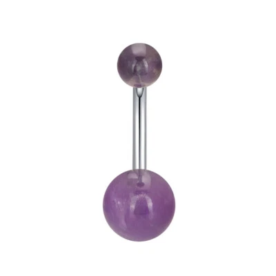 14G Surgical Steel Belly Button Ring Organic Stone Navel Rings Bar Body Piercing - Image 1 of 4