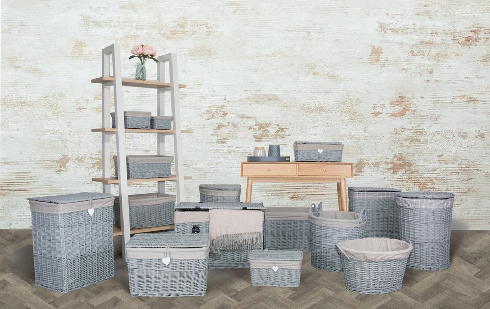Grey Paint Collection Home Bathroom Storage Wicker Basket Trunk Gift Hampers - Image 1 of 1