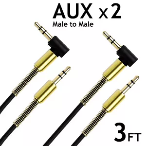 HEADPHONE AUX 3.5MM 3FT STEREO TRS HIGH QUALITY RIGHT ANGLE AUDIO CABLE - 2 SET - Picture 1 of 2