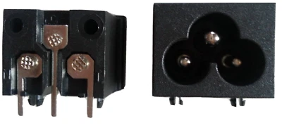 IEC C6 3 PIN CLOVERLEAF TYPE FEMALE INLET PLUG,FLANGE SURFACE PANEL MOUNT,SOLDER - Image 1 of 4