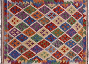 Reversible Wool On Wool Kilim Flat Weave Rug 3' 2" X 4' 10" - Q17606 - Picture 1 of 7