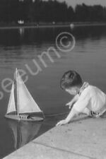 Adorable Small Boy With Toy Sailboat 4x6 Reprint Of Old Photo