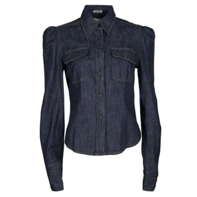 Blusa Camisa a Presión Vintage Miu Miu F/W 2001 Denim Chambre Talla 42 Azul Marino Y2K Foto 1 de 4