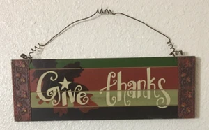 "Give Thanks" Rustic Horizontal Metal & Wood Wall Hanging Plaque 16" x 5.5" - Picture 1 of 2