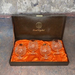 Webb Continental Hand Cut Set of 4 Crystal Brandy Wiskey Glasses - Boxed - Picture 1 of 7