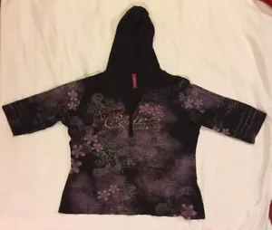 Y2K Gitano Womens Hoodie Shirt Size 18-20 Black And Purple Paris Theme USA VTG - Picture 1 of 9