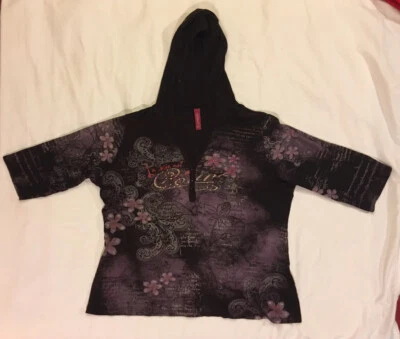 Y2K Gitano Womens Hoodie Shirt Size 18-20 Black And Purple Paris Theme USA VTG - Image 1 of 4