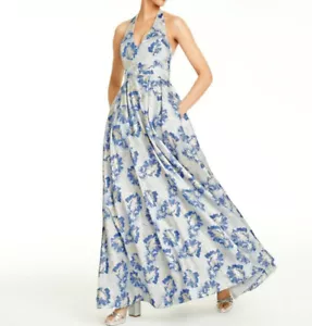 Speechless Juniors' Metallic Floral Brocade Halter Gown, White, Size 3, $159,NwT - Picture 1 of 9
