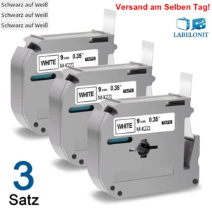 3x M-K221 9mm Cinta para Brother P-Touch 60 65 75 80 85 90 Negro sobre Blanco - Imagen 1 de 11