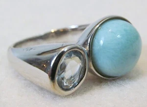 Anillo de vanguardia de plata esterlina NF Judy Crowell topacio azul y Larimar talla 7,5 - Imagen 1 de 20