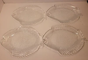 Clear Glass Fish Shaped Serving, Salad,  Appetizer Plates Set Of 4 - Picture 1 of 2