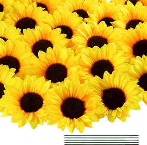 40Pcs 4" Fake Sunflower Heads with Stems, Silk Sunflower for Party Wedding Decor - Picture 1 of 12