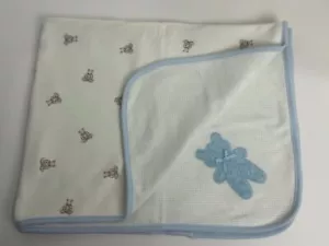 Manta de recepción de bebé vintage nueva con etiquetas Carters Classics azul y blanco oso de peluche - Imagen 1 de 11
