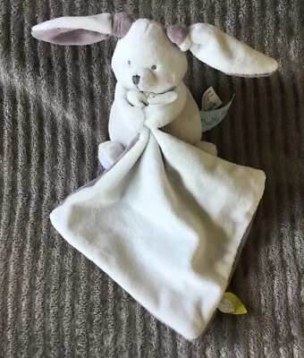 Doudou Lapin blanc gris feuille verte pantin PM BN0466 Baby Nat Babynat - Photo 1/2
