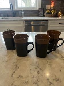 Coffee Cups 4 Royal Norfolk Black & Brown Square Cocoa Latte Mugs 5" 14 oz - Picture 1 of 12