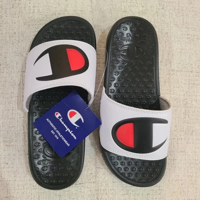 NUEVAS Sandalias Champion Little Boy Niñas Talla 4 Negras Blancas Ligeras Sin Cordones Foto 1 de 4