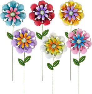 Metal Flower Garden Stakes, 6 Pc. Set, Red,Pink,White,Blue,Yellow,Purple - Picture 1 of 5