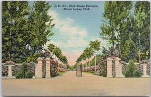 Vintage Linen Postcard Club House Miami Jockey Club Entrance - Picture 1 of 2