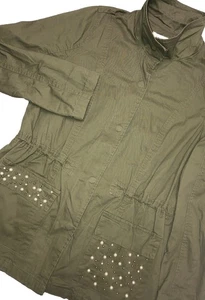 Ashley by 26 International Utility Jacket Women’s L Olive Pearls Roll Tab NEW - Picture 1 of 14