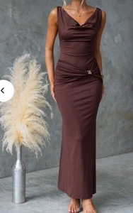 NEW TIGERMIST DARK BROWN OPEN BACK BODYCON MAXI DRESS 8 - Bild 1 von 4
