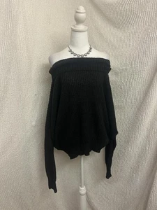 Exlura schwarzer schulterfreier Strickpullover Wollmischung Oversize Damen Large " - Bild 1 von 8