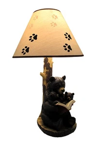 Scratch & Dent Black Bear Reading to Curious Cubs Table Lamp with Paw Print - Picture 1 of 5