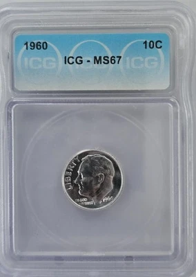 1960 Roosevelt Dime 10C ICG MS67 Silver High-Grade Brilliant Coin - Image 1 of 2
