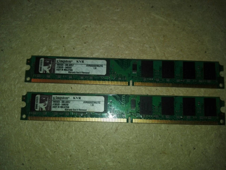 KIT RAM KINGSTON 4Gb (2x2Gb) PC2-6400U KVR800D2N6 DDR2 800Mhz - Immagine 1 di 1