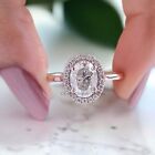 1.45 CT Oval Cut Moissanite Solitaire Ring Engagement Ring Halo Setting FD154