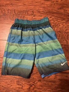 nike swim shorts trunks boys blue and green size 7