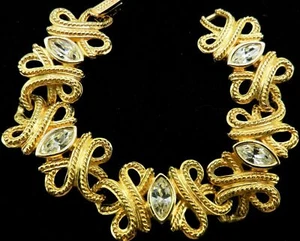 Swarovski BRACELET LOVE KNOT GOLD PLATED MARQUISE CRYSTALS 7.5" VINTAGE - Picture 1 of 7