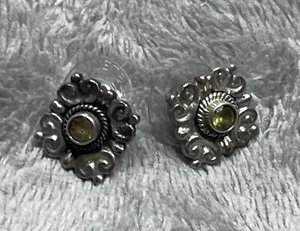 Vintage Sterling Silver 925 Earrings Green Stones Signed !! - Picture 1 of 5