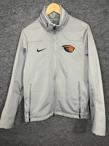 Nike Oregon State Beavers Full Zip Jacket Men’s Small Gray NCAA Pull Out Hoodie Cover