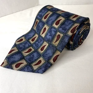 Barrington Vintage Men's 100% Italian Silk Necktie Made in USA Blue Geometric - Picture 1 of 9
